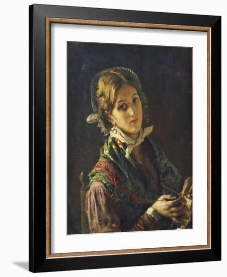 A Woman Knitting, 1872-Mose Bianchi-Framed Giclee Print