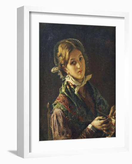 A Woman Knitting, 1872-Mose Bianchi-Framed Giclee Print