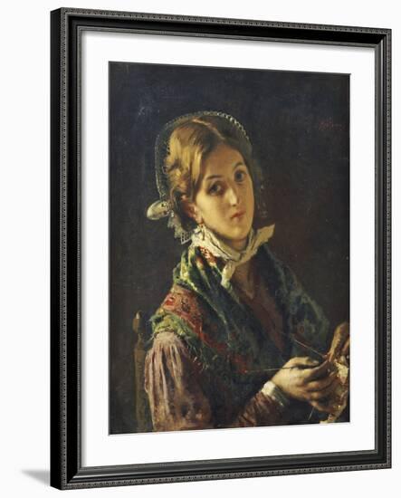 A Woman Knitting, 1872-Mose Bianchi-Framed Giclee Print