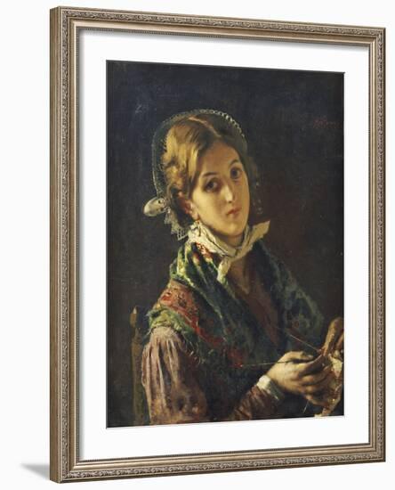 A Woman Knitting, 1872-Mose Bianchi-Framed Giclee Print