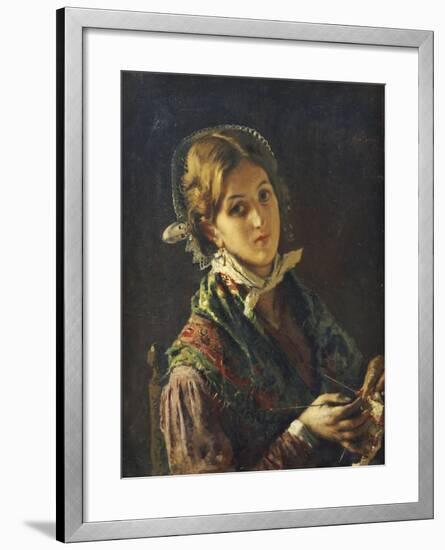 A Woman Knitting, 1872-Mose Bianchi-Framed Giclee Print