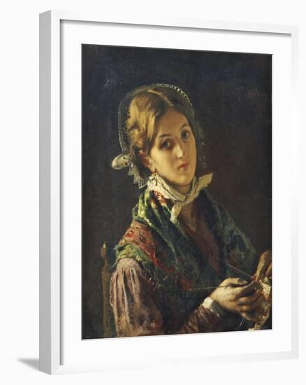 A Woman Knitting, 1872-Mose Bianchi-Framed Giclee Print