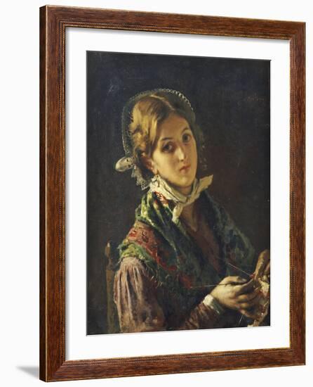 A Woman Knitting, 1872-Mose Bianchi-Framed Giclee Print