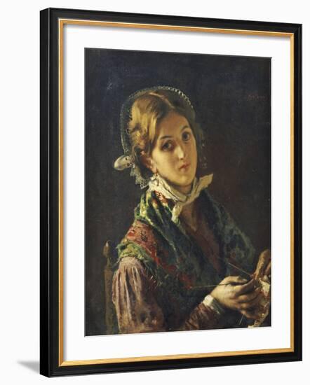 A Woman Knitting, 1872-Mose Bianchi-Framed Giclee Print