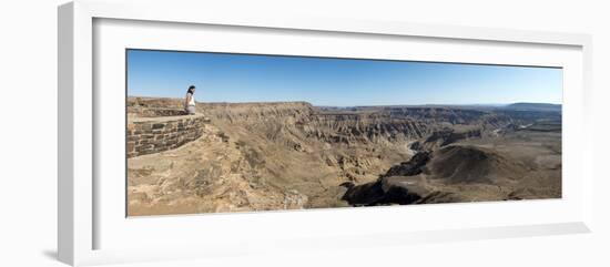 A Woman Looks into the Fish River Canyon in Southern Namibia, Africa-Alex Treadway-Framed Photographic Print
