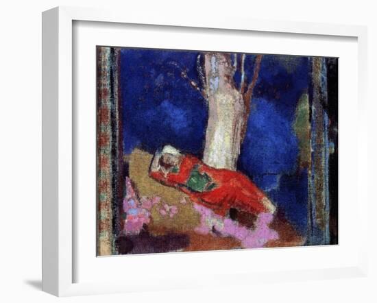 A Woman Lying under the Tree, 19th or Early 20th Century-Odilon Redon-Framed Giclee Print
