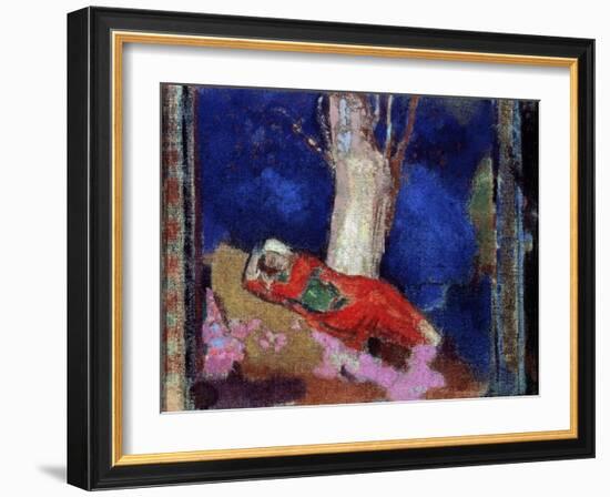 A Woman Lying under the Tree, 19th or Early 20th Century-Odilon Redon-Framed Giclee Print