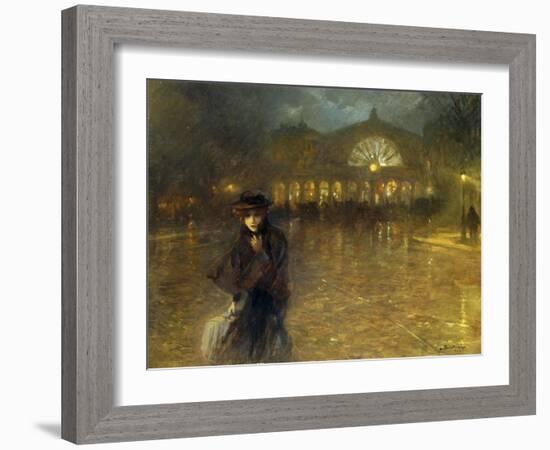 A Woman on a Paris Street at Evening-Lionello Balestrieri-Framed Giclee Print