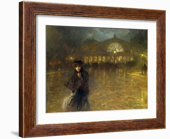 A Woman on a Paris Street at Evening-Lionello Balestrieri-Framed Giclee Print