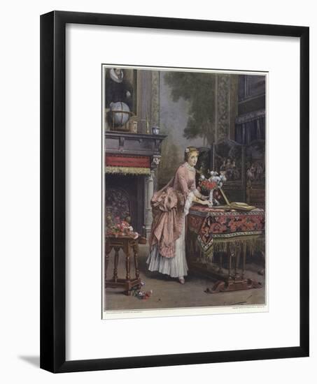 A Woman Placing a Vase of Flowers on a Table-Emile Pierre Metzmacher-Framed Giclee Print