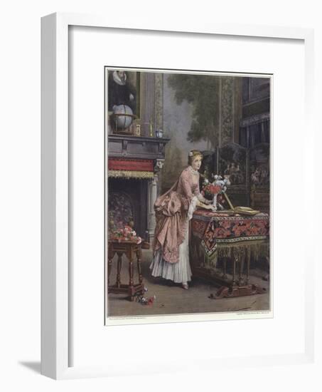 A Woman Placing a Vase of Flowers on a Table-Emile Pierre Metzmacher-Framed Giclee Print