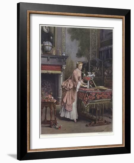 A Woman Placing a Vase of Flowers on a Table-Emile Pierre Metzmacher-Framed Giclee Print