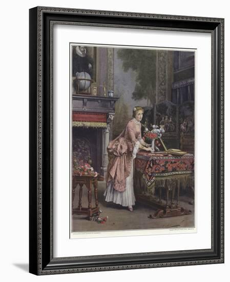 A Woman Placing a Vase of Flowers on a Table-Emile Pierre Metzmacher-Framed Giclee Print