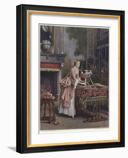 A Woman Placing a Vase of Flowers on a Table-Emile Pierre Metzmacher-Framed Giclee Print