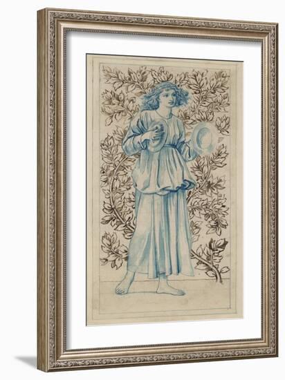 A Woman Playing Cymbals (Pen with Blue and Brown Ink and Watercolour on Discoloured Pale Buff Paper-William Morris-Framed Giclee Print