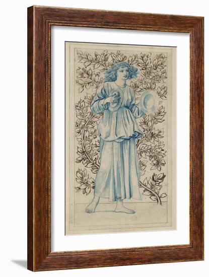 A Woman Playing Cymbals (Pen with Blue and Brown Ink and Watercolour on Discoloured Pale Buff Paper-William Morris-Framed Giclee Print