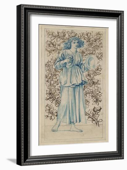 A Woman Playing Cymbals (Pen with Blue and Brown Ink and Watercolour on Discoloured Pale Buff Paper-William Morris-Framed Giclee Print