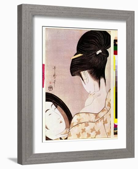 A Woman Powering Her Neck with Shade Japanese Print by Utamaro Kitagawa (1753-1806) - Sun 0,37X0,22-Kitagawa Utamaro-Framed Giclee Print