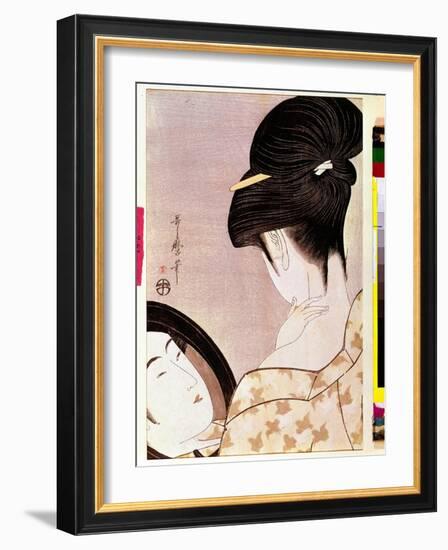 A Woman Powering Her Neck with Shade Japanese Print by Utamaro Kitagawa (1753-1806) - Sun 0,37X0,22-Kitagawa Utamaro-Framed Giclee Print