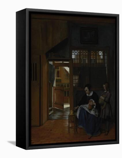 A Woman Preparing Bread and Butter for a Boy, c.1660-3-Pieter de Hooch-Framed Premier Image Canvas