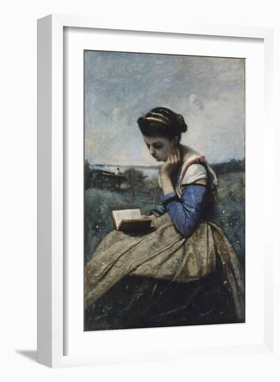 A Woman Reading, 1869-70-Jean-Baptiste-Camille Corot-Framed Giclee Print