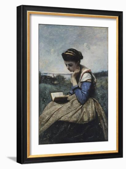 A Woman Reading, 1869-70-Jean-Baptiste-Camille Corot-Framed Giclee Print