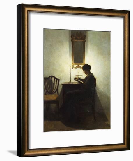 A Woman Reading by Candlelight in an Interior-Peter Ilsted-Framed Giclee Print