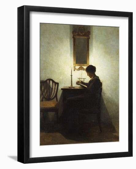 A Woman Reading by Candlelight in an Interior-Peter Ilsted-Framed Giclee Print