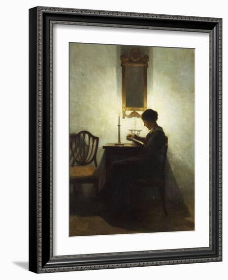 A Woman Reading by Candlelight in an Interior-Peter Ilsted-Framed Giclee Print