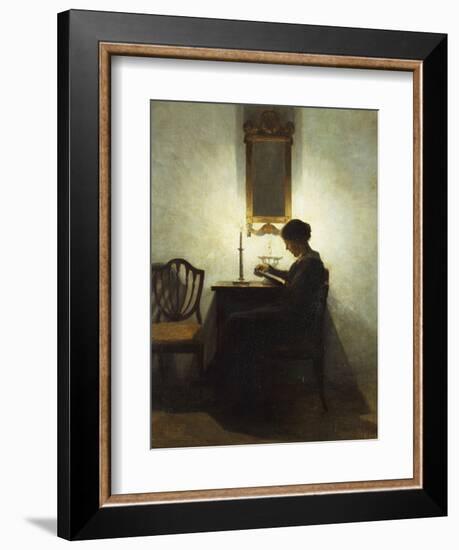 A Woman Reading by Candlelight in an Interior-Peter Ilsted-Framed Giclee Print