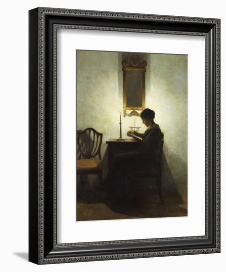 A Woman Reading by Candlelight in an Interior-Peter Ilsted-Framed Giclee Print