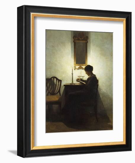 A Woman Reading by Candlelight in an Interior-Peter Ilsted-Framed Giclee Print