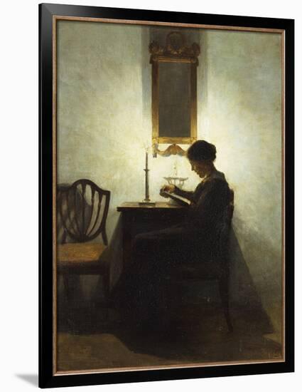 A Woman Reading by Candlelight in an Interior-Peter Ilsted-Framed Giclee Print