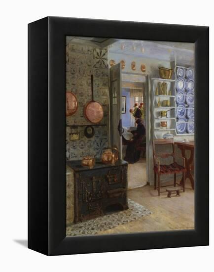 A Woman Reading in an Interior-Adolf Heinrich Hansen-Framed Premier Image Canvas