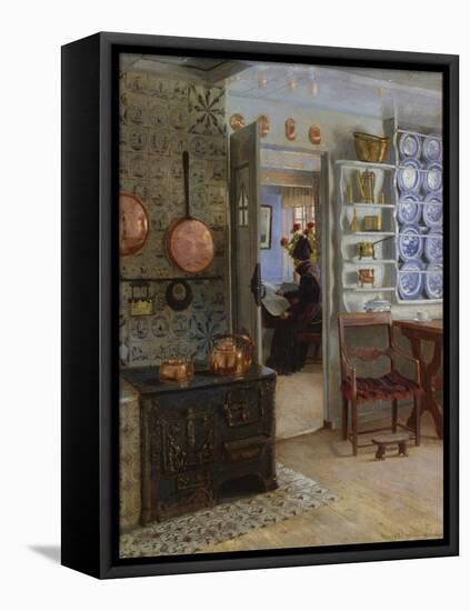 A Woman Reading in an Interior-Adolf Heinrich Hansen-Framed Premier Image Canvas