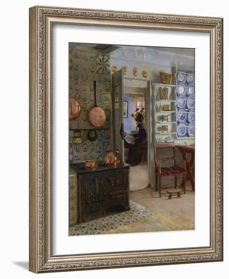 A Woman Reading in an Interior-Adolf Heinrich Hansen-Framed Giclee Print