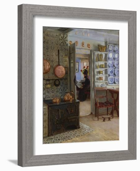 A Woman Reading in an Interior-Adolf Heinrich Hansen-Framed Giclee Print