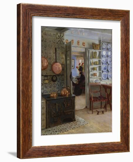 A Woman Reading in an Interior-Adolf Heinrich Hansen-Framed Giclee Print