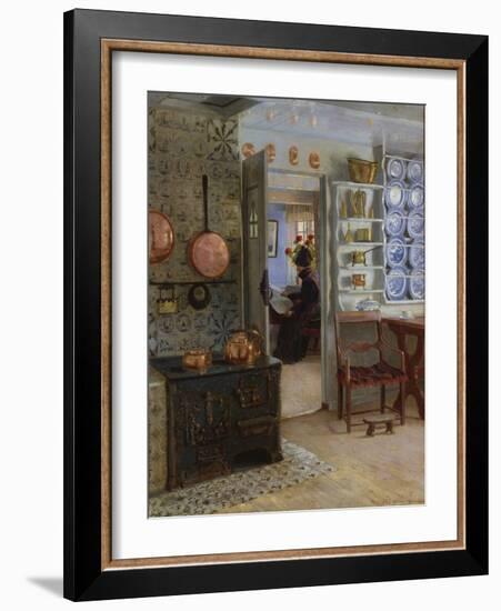 A Woman Reading in an Interior-Adolf Heinrich Hansen-Framed Giclee Print