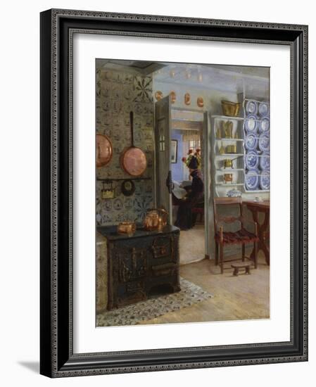 A Woman Reading in an Interior-Adolf Heinrich Hansen-Framed Giclee Print