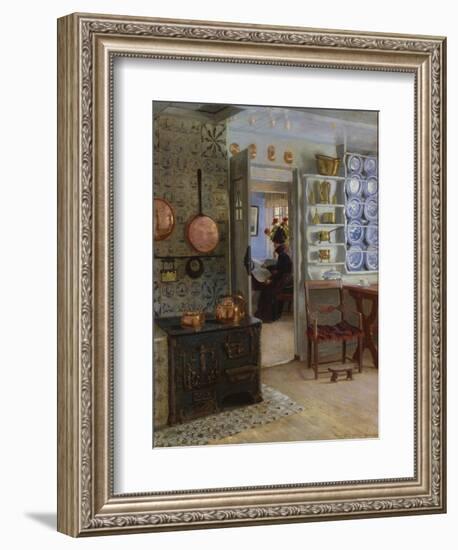 A Woman Reading in an Interior-Adolf Heinrich Hansen-Framed Giclee Print