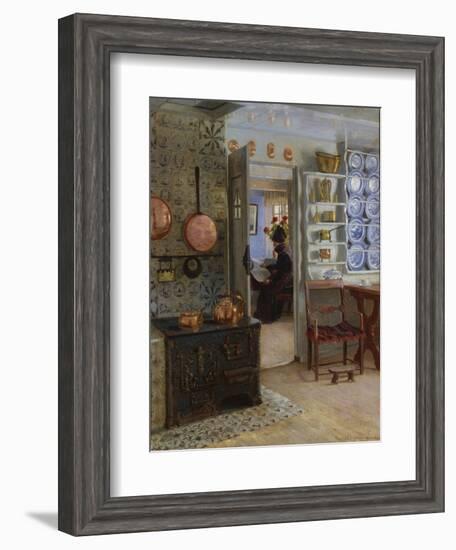 A Woman Reading in an Interior-Adolf Heinrich Hansen-Framed Giclee Print