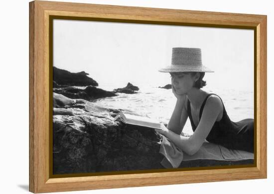 A Woman Reading on a Cliff-Angelo Cozzi-Framed Premier Image Canvas