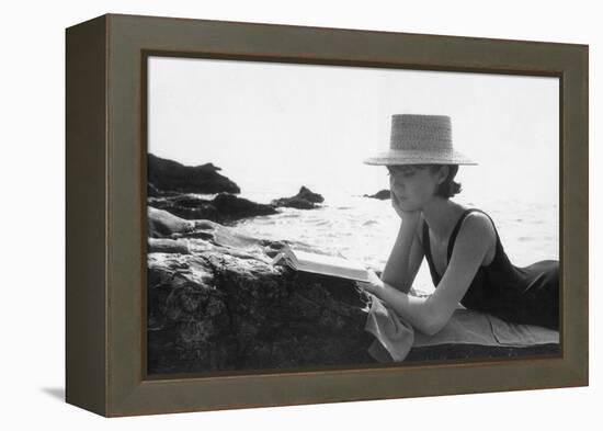 A Woman Reading on a Cliff-Angelo Cozzi-Framed Premier Image Canvas