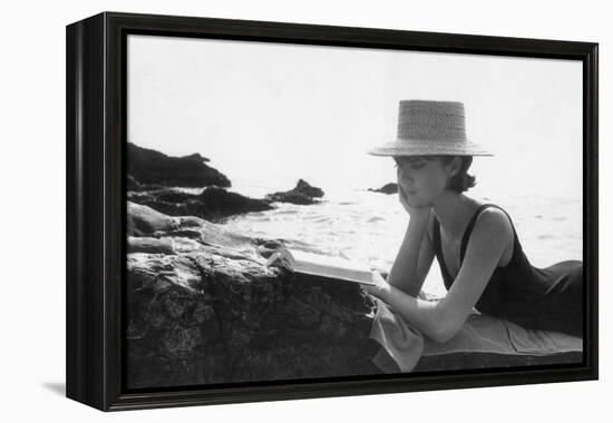 A Woman Reading on a Cliff-Angelo Cozzi-Framed Premier Image Canvas