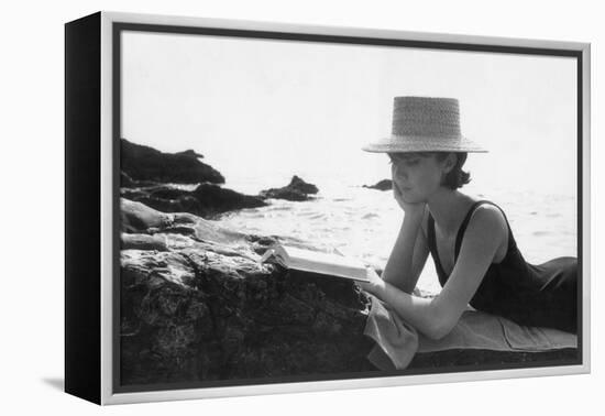 A Woman Reading on a Cliff-Angelo Cozzi-Framed Premier Image Canvas