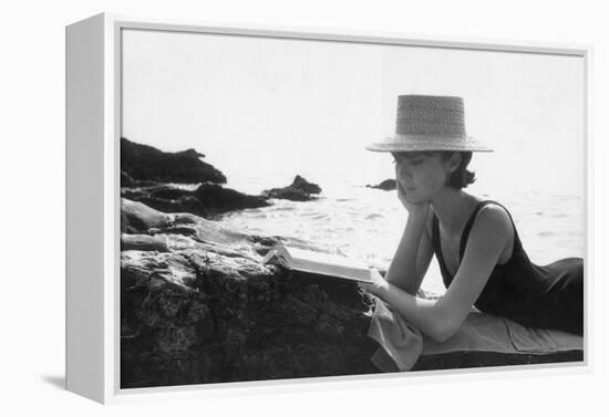 A Woman Reading on a Cliff-Angelo Cozzi-Framed Premier Image Canvas