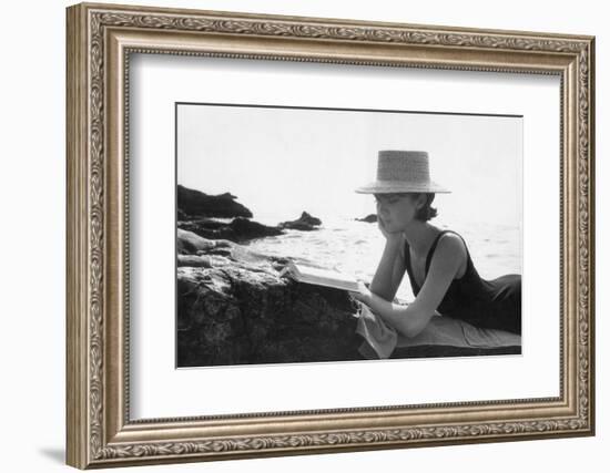 A Woman Reading on a Cliff-Angelo Cozzi-Framed Photographic Print