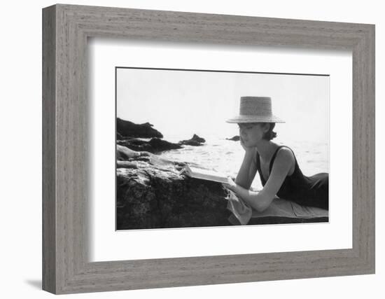 A Woman Reading on a Cliff-Angelo Cozzi-Framed Photographic Print