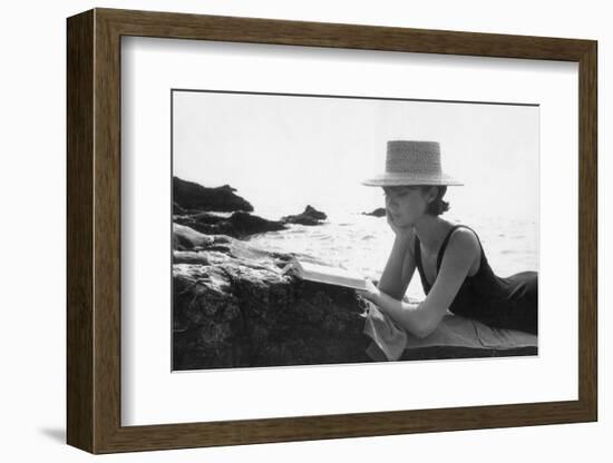 A Woman Reading on a Cliff-Angelo Cozzi-Framed Photographic Print